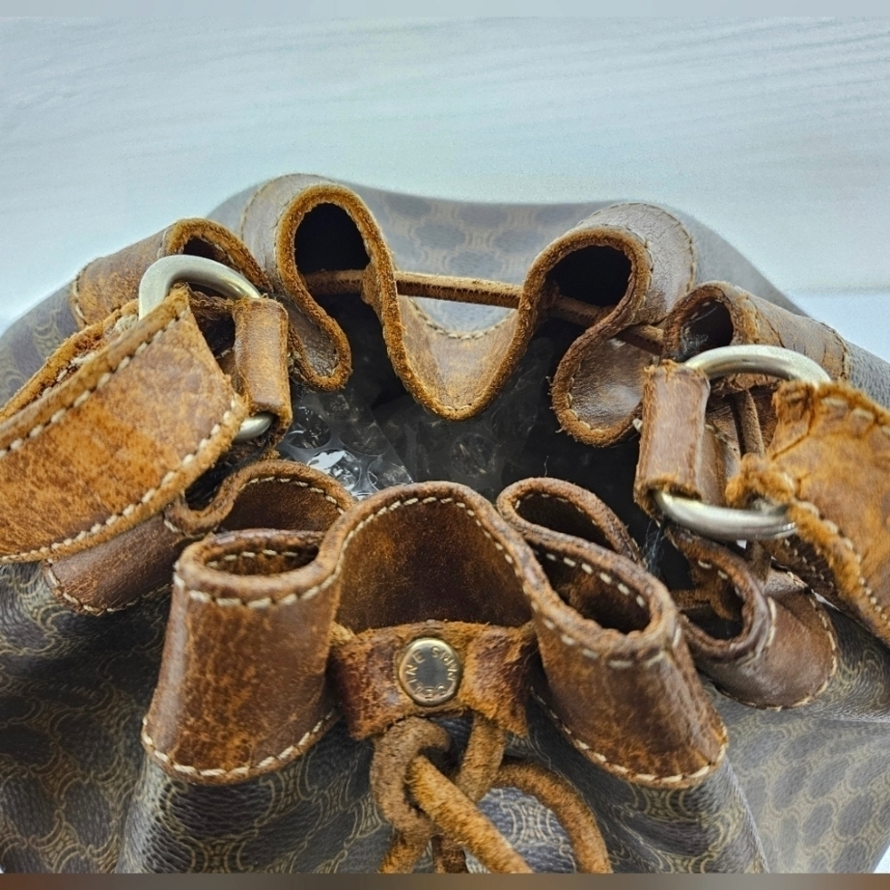 Celine Vintage Macadam Sac Seau Drawstring Bucket Bag in Canvas and Leather - Picture 11 of 16